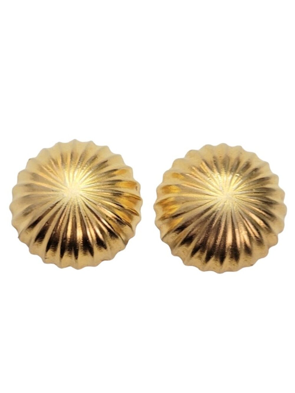 Matte Gold Tone Round Ribbed Domed Clip On Earrings Designer Style E970